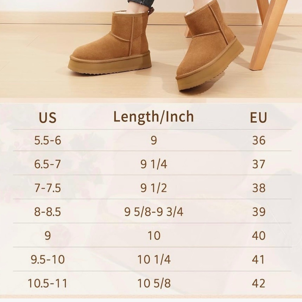 Womens Tan Suede Platform Boots Warm Faux Fur Lined Winter Sz 9.5/10 - Picture 3 of 11